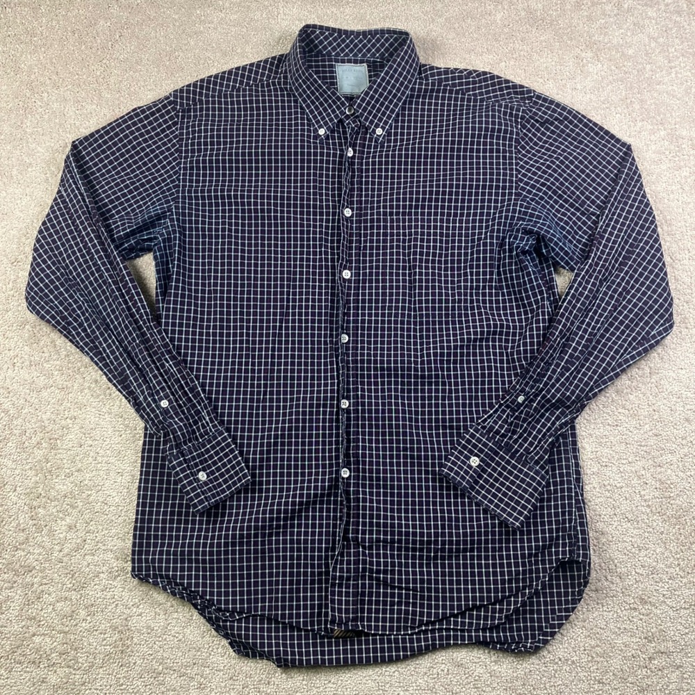 Billy Reid Navy Blue Plaid Check Button Down Shirt Standard Cut Men's Medium - Picture 2 of 7